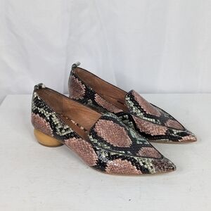 Jeffrey Campbell Viona Snakeskin Wood Heel Pointed Loafers